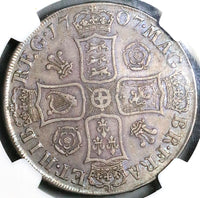 1707 NGC XF 45  Anne Crown Great Britain Plumes Roses London Silver Coin (25080701D)
