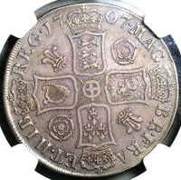 1707 NGC XF 45  Anne Crown Great Britain Plumes Roses London Silver Coin (25080701D)