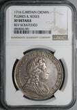 1716 NGC XF George I Crown Great Britain Roses Plumes Silver Coin (23111202C)