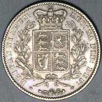 1847 Victoria Crown Great Britain AU 5 Shillings Young Head Silver Coin (23050401R)