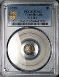 1729 PCGS MS 62 George II Penny Great Britain Sterling Silver Coin POP 1/1 (26041704C)