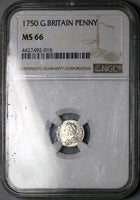 1750 NGC MS 66 George II Silver Penny Great Britain Coin POP 1/0 (25062601D)