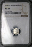 1750 NGC MS 66 George II Silver Penny Great Britain Coin POP 1/0 (25062601D)