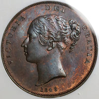 1848/7 NGC MS 65 Victoria Penny Great Britain Overdate Copper Coin Vintage Holder POP 3/1 (25042401C)