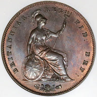 1848/7 NGC MS 65 Victoria Penny Great Britain Overdate Copper Coin Vintage Holder POP 3/1 (25042401C)