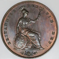 1848/7 NGC MS 65 Victoria Penny Great Britain Overdate Copper Coin Vintage Holder POP 3/1 (25042401C)