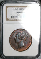 1848/7 NGC MS 65 Victoria Penny Great Britain Overdate Copper Coin Vintage Holder POP 3/1 (25042401C)