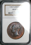 1848/7 NGC MS 65 Victoria Penny Great Britain Overdate Copper Coin Vintage Holder POP 3/1 (25042401C)