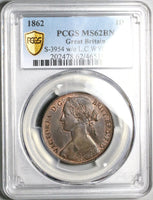 1862 PCGS MS 62 BN Victoria Great Britain Penny Bronze Mint State Coin (25030905C)