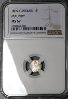 1892 NGC MS 67 Victoria Maundy Penny Great Britain Pence Sterling Silver Coin (24051903C)