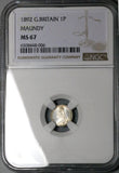 1892 NGC MS 67 Victoria Maundy Penny Great Britain Pence Sterling Silver Coin (24051903C)