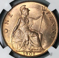 1905 NGC MS 64 RB Edward VII Penny Great Britain Mint State Coin (23050901C)