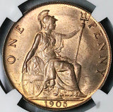 1905 NGC MS 64 RB Edward VII Penny Great Britain Mint State Coin (23050901C)