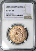 1905 NGC MS 64 RB Edward VII Penny Great Britain Mint State Coin (23050901C)
