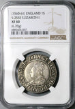1560 NGC XF 40 Elizabeth I Shilling Great Britain England Martlet Tudor Silver Coin (25062302C)