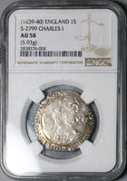 1639 NGC AU 58 Charles I Shilling Great Britain England Hammered Coin (24041001C)