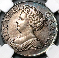1711 NGC AU 55 Anne Shilling Great Britain Sterling Silver Coin (24032802C)