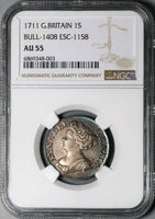 1711 NGC AU 55 Anne Shilling Great Britain Sterling Silver Coin (24032802C)