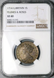 1714 NGC XF 40 Anne Shilling Great Britain Plumes Roses Silver Coin (25090702D)