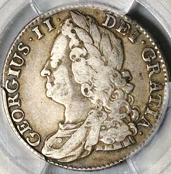 1743/1 PCGS VF 25 George II Shilling Great Britain Rare Overdate Silver Coin (25080802C)