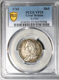 1743/1 PCGS VF 25 George II Shilling Great Britain Rare Overdate Silver Coin (25080802C)
