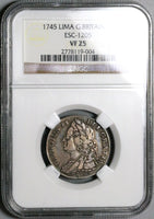 1745 NGC VF 25 George II Shilling Great Britain Spain Lima Treasure Silver Coin (24111601C)