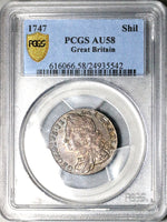 1747 PCGS AU 55 George II Shilling Great Britain Roses Colonial Silver Coin (25101202C)