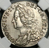 1758 NGC AU George II Shilling Great Britain Colonial Sterling Silver Coin (25102301D)