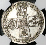 1758 NGC AU George II Shilling Great Britain Colonial Sterling Silver Coin (25102301D)