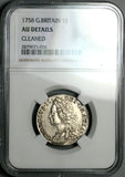 1758 NGC AU George II Shilling Great Britain Colonial Sterling Silver Coin (25102301D)
