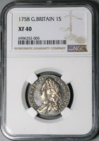 1758 NGC XF 40 George II Shilling Great Britain Sterling Silver Coin (24101103C)
