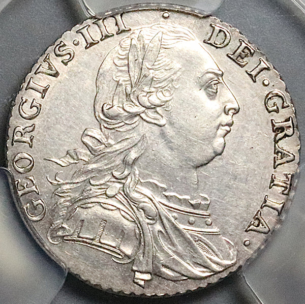 1787 PCGS AU 58 George III Shilling No Hearts Great Britain Silver Coin (24090602C)