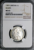 1787 NGC MS 63 George III Shilling Hearts Great Britain Silver Coin (23083101C)