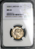 1838 NGC MS 61 Victoria Great Britain Shilling Mint State Coin (23053002C)