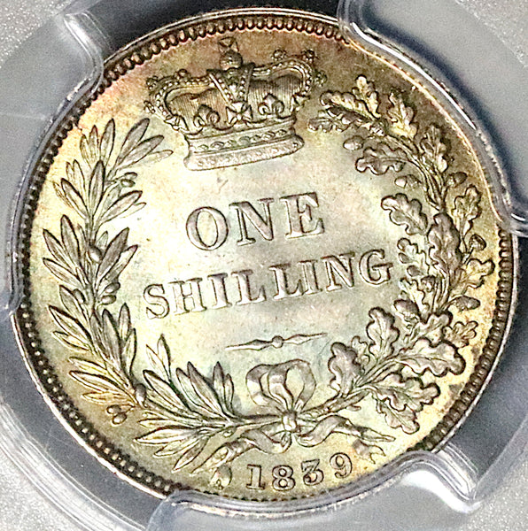 1839 PCGS MS 64 Victoria Shilling Great Britain GEM Silver Coin (17011707D)