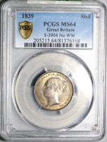1839 PCGS MS 64 Victoria Shilling Great Britain GEM Silver Coin (17011707D)