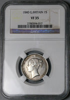 1840 NGC VF 35 Victoria Great Britain 1 Rare Sterling Shilling Coin (25041203C)