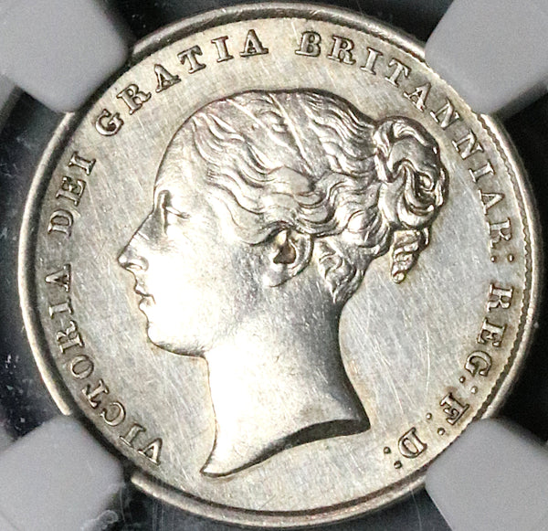 1845 NGC AU Victoria Shilling Great Britain Sterling Silver Coin (24012101C)