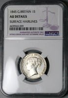 1845 NGC AU Victoria Shilling Great Britain Sterling Silver Coin (24012101C)