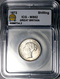 1872 ICG MS 62 Victoria Shilling Great Britain Die 25 Silver Coin (26041001C)