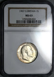 1907 NGC MS 63 Shilling Edward VII Great Britain Sterling Silver Coin (26010203C)
