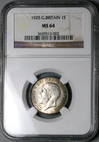 1925 NGC MS 64 Shilling George V Great Britain Key Lion Silver Coin (23092401D)