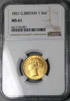 1851 NGC MS 61 Victoria 1 Sovereign Gold Great Britain Coin (24012001D)