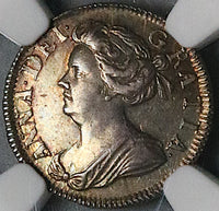 1703 NGC AU 58 Anne 2 Pence Great Britain 1/2 Groat Rare Silver Coin POP 2/1 (24041002C)