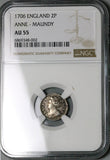 1706 NGC AU 55 Anne 2 Pence Great Britain 1/2 Groat Maundy Silver Coin POP 1/1 (24031604C)