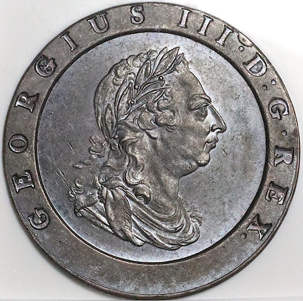 1797 NGC AU 58 George III 2 Pence Cartwheel Soho Great Britain Coin (24040301C)