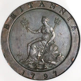 1797 NGC AU George III 2 Pence Great Britain Cartwheel Soho Coin (23060801C)