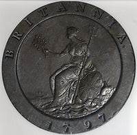 1797 NGC XF 40 George III 2 Pence Great Britain Cartwheel Soho Copper Coin (25072401C)