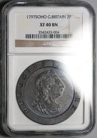 1797 NGC XF 40 George III 2 Pence Great Britain Cartwheel Soho Copper Coin (25072401C)