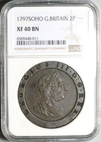 1797 NGC XF 40 George III 2 Pence Great Britain Cartwheel Soho Coin (23060202C)